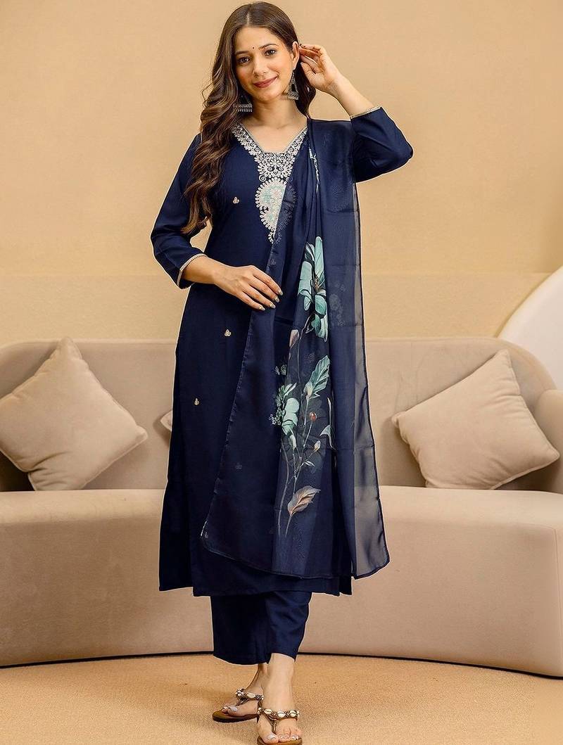 Women Ethnic Motifs Embroidered Kurta with Trousers & Dupatta