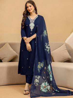 Women Ethnic Motifs Embroidered Kurta with Trousers & Dupatta 4
