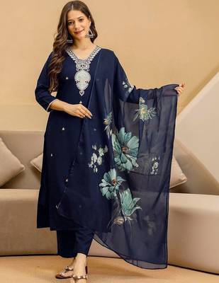 Women Ethnic Motifs Embroidered Kurta with Trousers & Dupatta 5