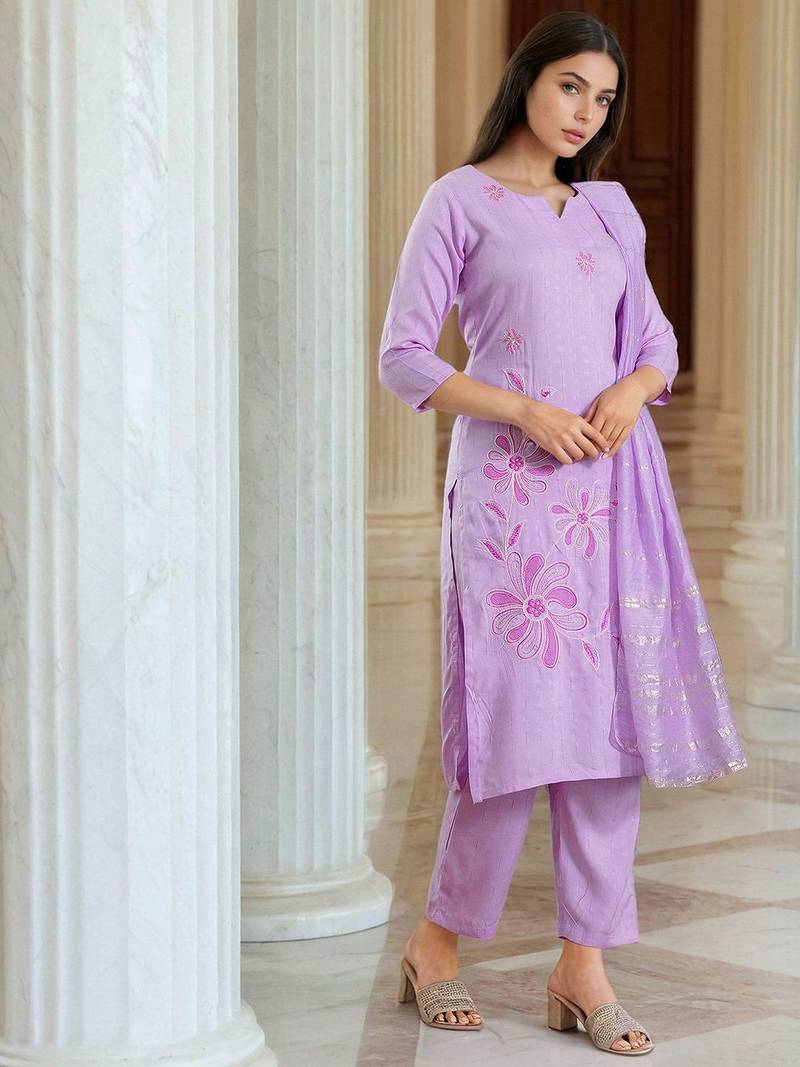Women Ethnic Motifs Embroidered Kurta with Trouser & Dupatta