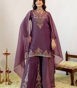 Women Ethnic Motifs Embroidered Regular Thread Work Kurta with Sharara & With Dupatta