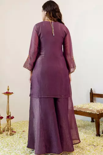 Women Ethnic Motifs Embroidered Regular Thread Work Kurta with Sharara & With Dupatta