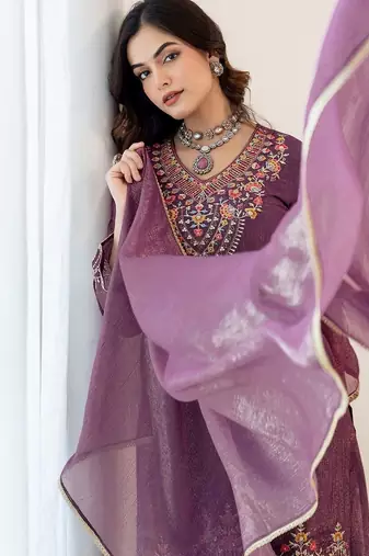 Women Ethnic Motifs Embroidered Regular Thread Work Kurta with Sharara & With Dupatta