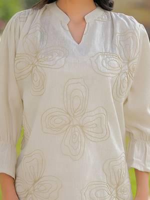 Embroidered Off White Cotton Blend Co Ords for Women 3