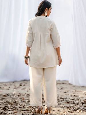Embroidered Off White Cotton Blend Co Ords for Women 2
