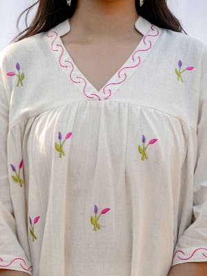 Embroidered Off White Cotton Blend Co Ords for Women 7