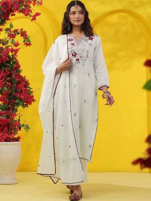 Women Floral Embroidered Regular Sequinned Pure Cotton Kurta with Palazzos & With Dupatta 1