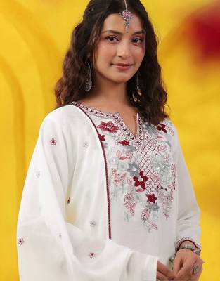 Women Floral Embroidered Regular Sequinned Pure Cotton Kurta with Palazzos & With Dupatta 2