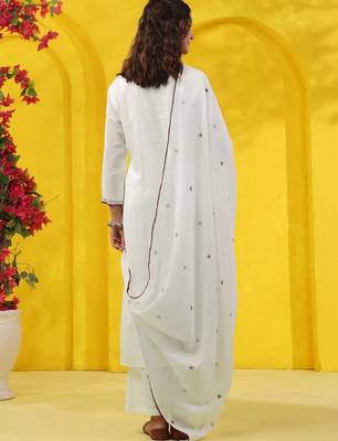 Women Floral Embroidered Regular Sequinned Pure Cotton Kurta with Palazzos & With Dupatta 3