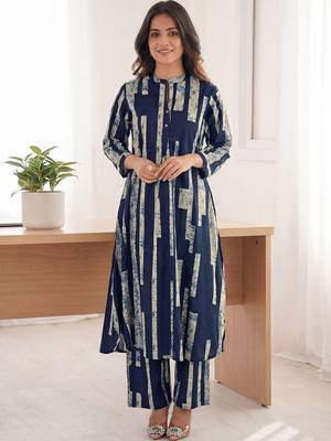Printed Navy Blue Cotton Co Ords for Women 2