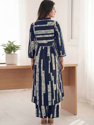 Printed Navy Blue Cotton Co Ords for Women 3