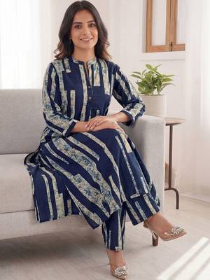 Printed Navy Blue Cotton Co Ords for Women 5