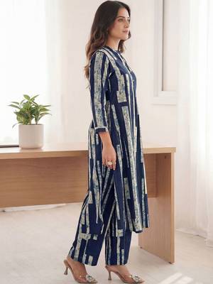 Printed Navy Blue Cotton Co Ords for Women 6