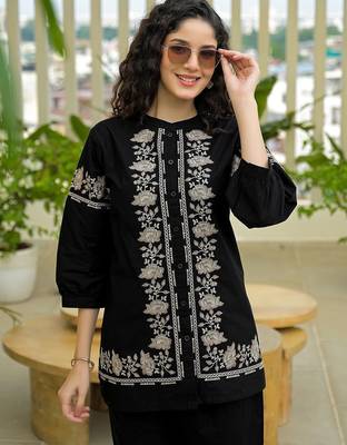 Embroidered Black Cotton Co Ords for Women 1