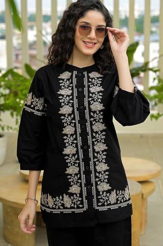 Embroidered Black Cotton Co Ords for Women