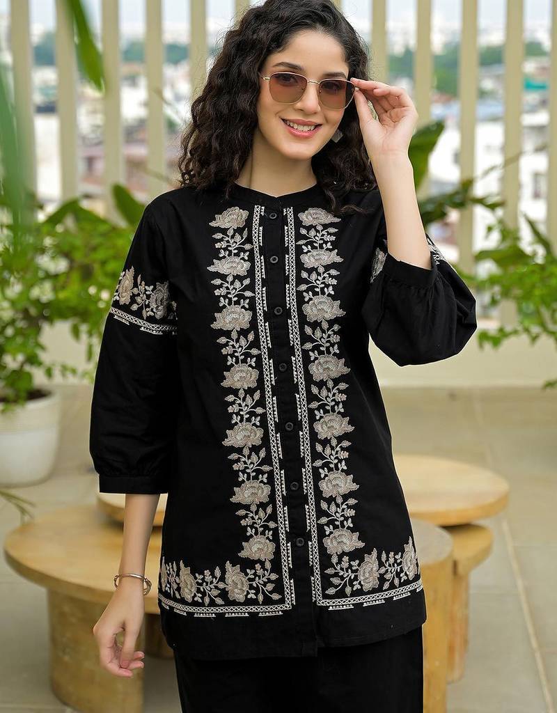 Embroidered Black Cotton Co Ords for Women