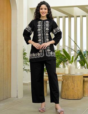 Embroidered Black Cotton Co Ords for Women 2
