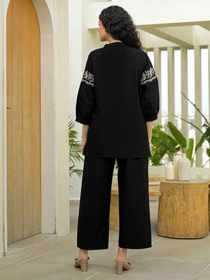 Embroidered Black Cotton Co Ords for Women 3