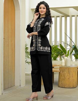 Embroidered Black Cotton Co Ords for Women 4