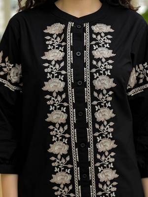 Embroidered Black Cotton Co Ords for Women 6
