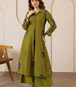 Printed Dark Olive Green Viscose Rayon Co Ords for Women