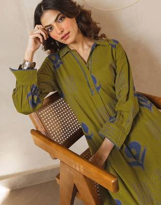 Printed Dark Olive Green Viscose Rayon Co Ords for Women 2