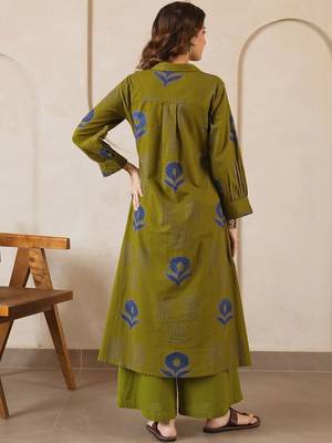 Printed Dark Olive Green Viscose Rayon Co Ords for Women 3