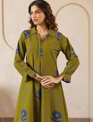 Printed Dark Olive Green Viscose Rayon Co Ords for Women 5