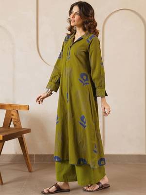 Printed Dark Olive Green Viscose Rayon Co Ords for Women 6