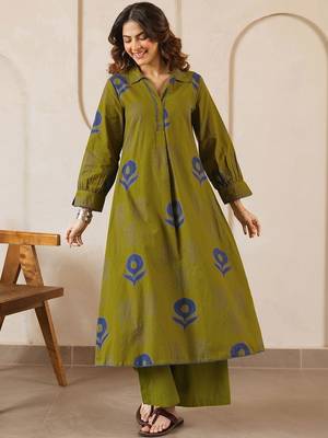 Printed Dark Olive Green Viscose Rayon Co Ords for Women 7
