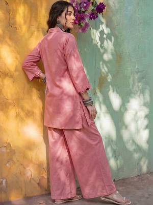 Embroidered Light Pink Cotton Co Ords for Women 2