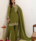 Women Ethnic Motifs Embroidered Regular Thread Work Kurta with Sharara & With Dupatta