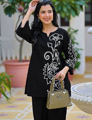 Embroidered Black Cotton Co Ords for Women 2