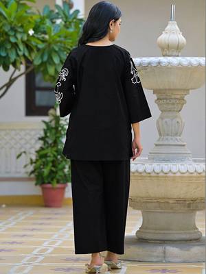 Embroidered Black Cotton Co Ords for Women 3