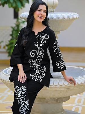 Embroidered Black Cotton Co Ords for Women 5
