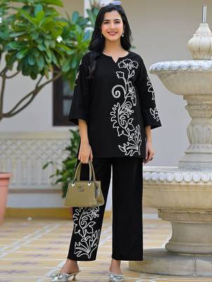 Embroidered Black Cotton Co Ords for Women 6