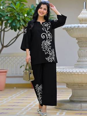 Embroidered Black Cotton Co Ords for Women 7