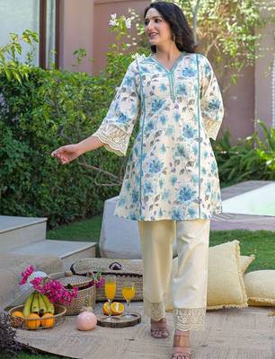 Mirror Work Off White Cotton Blend Co Ords for Women 1