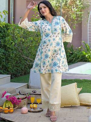 Mirror Work Off White Cotton Blend Co Ords for Women 4