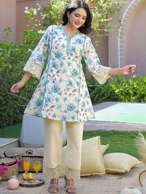 Mirror Work Off White Cotton Blend Co Ords for Women 5