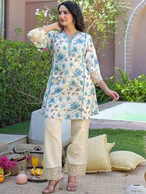 Mirror Work Off White Cotton Blend Co Ords for Women 6