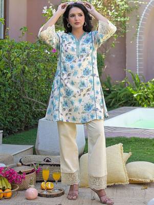 Mirror Work Off White Cotton Blend Co Ords for Women 7
