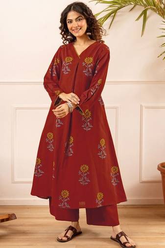Printed Rust Viscose Rayon Co Ords for Women