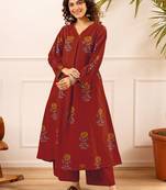 Printed Rust Viscose Rayon Co Ords for Women