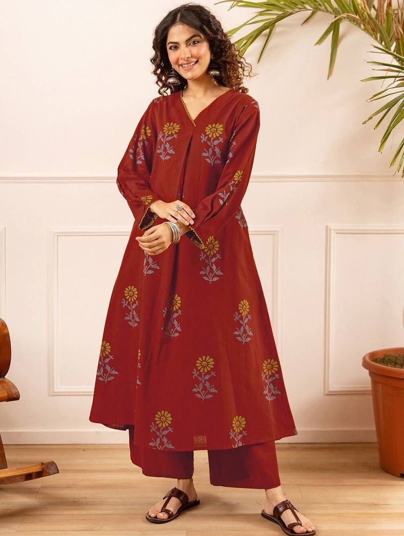 Printed Rust Viscose Rayon Co Ords for Women