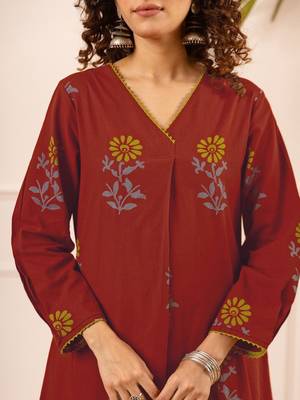 Printed Rust Viscose Rayon Co Ords for Women 2