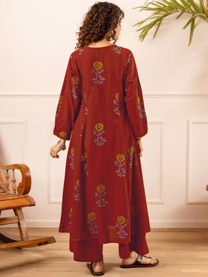 Printed Rust Viscose Rayon Co Ords for Women 3