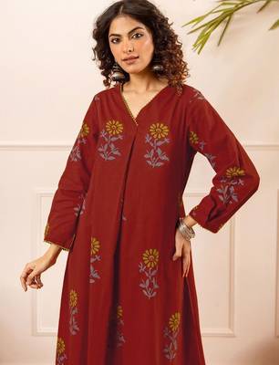 Printed Rust Viscose Rayon Co Ords for Women 4