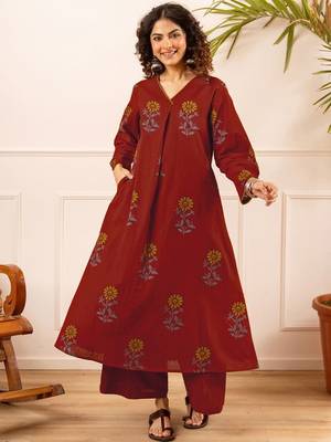 Printed Rust Viscose Rayon Co Ords for Women 5