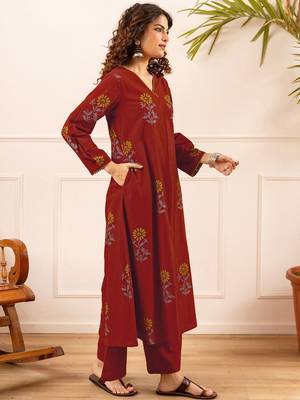 Printed Rust Viscose Rayon Co Ords for Women 6